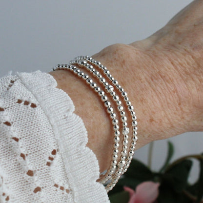 Sterling Silver Hammered & Plain Bead Stacking Bracelet  - Florence