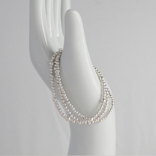 Sterling Silver Plain Multi Size Beaded Stacking Bracelet Set