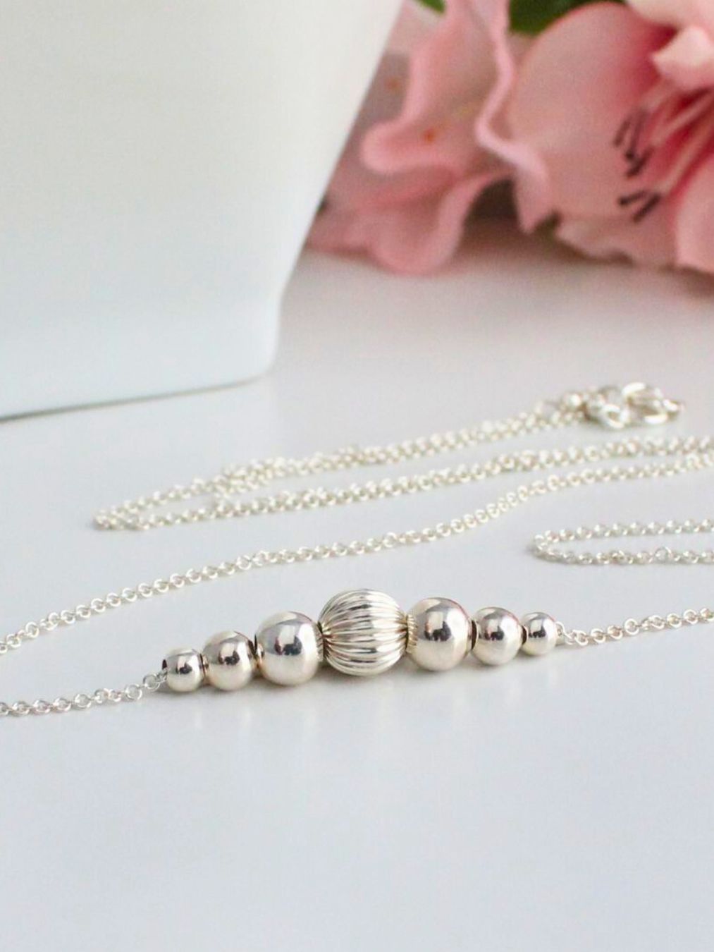 Corrugated Focal Bead Necklace Sterling Silver - Wren