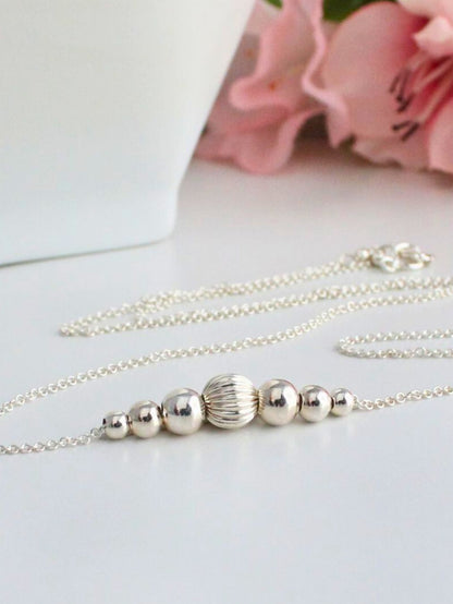 Corrugated Focal Bead Necklace Sterling Silver - Wren