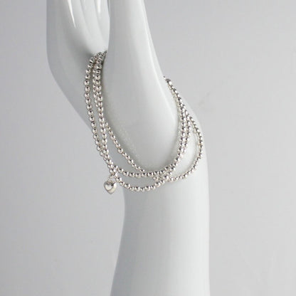 Small Puffed Heart Charm Beaded Stacking Bracelet