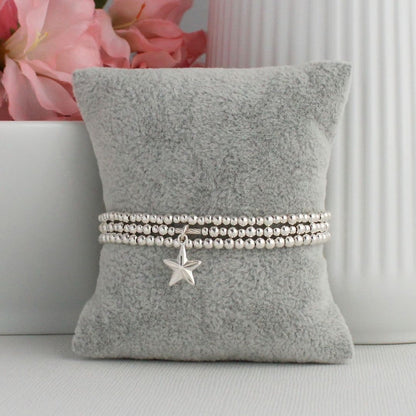 Star Silver Bead Stacking Bracelet