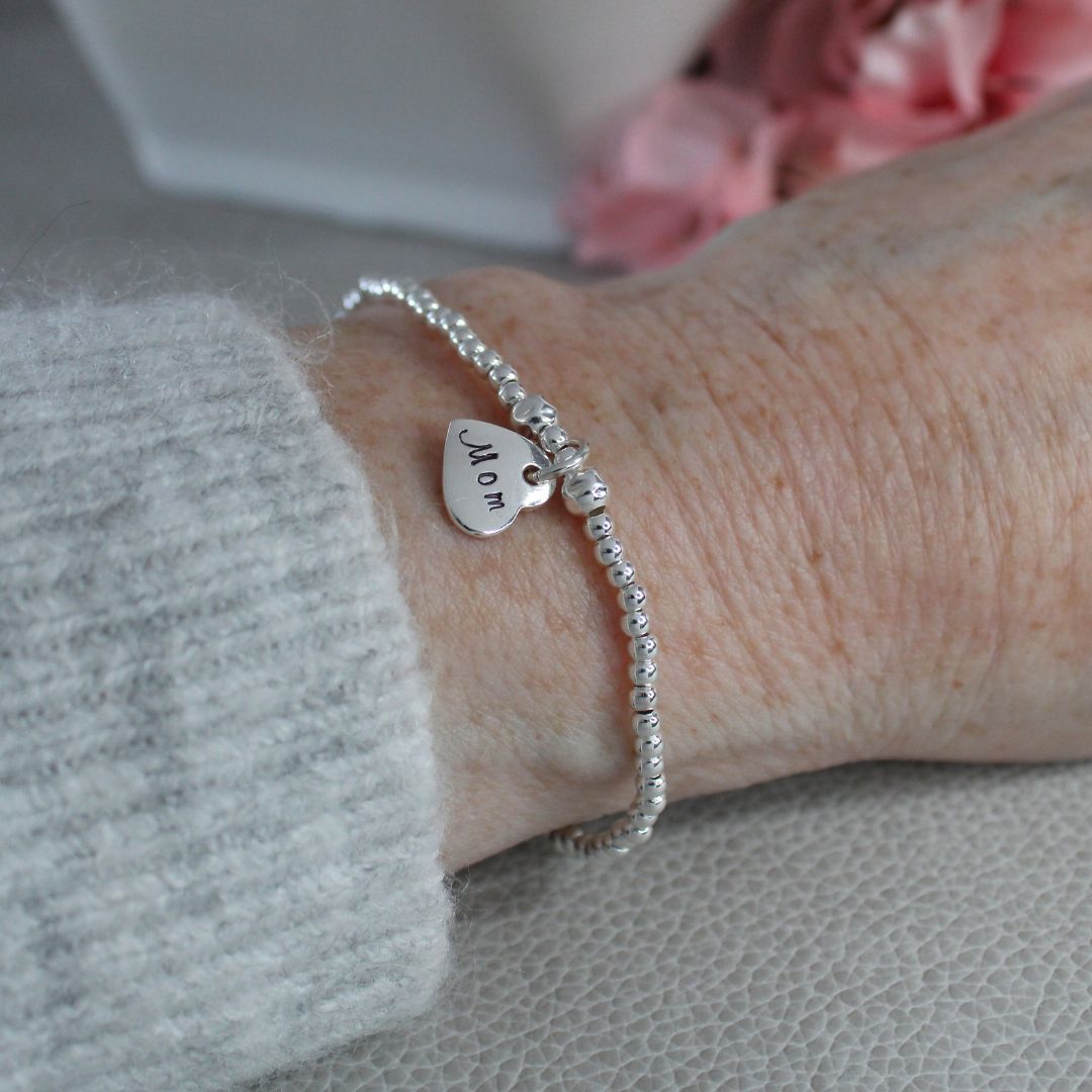 Personalized Bead Bracelet - Mom Tilted Heart