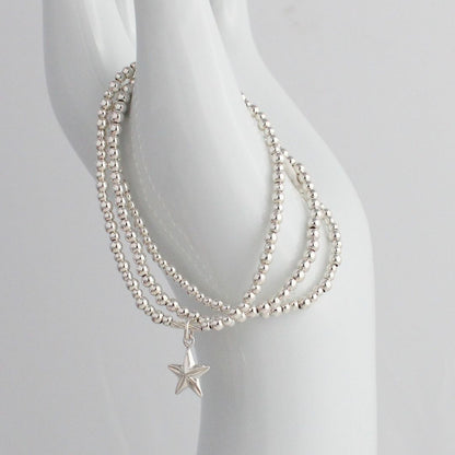 Star Silver Bead Stacking Bracelet