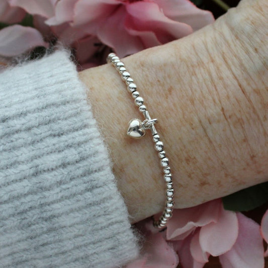 Small Puffed Heart Charm Beaded Stacking Bracelet