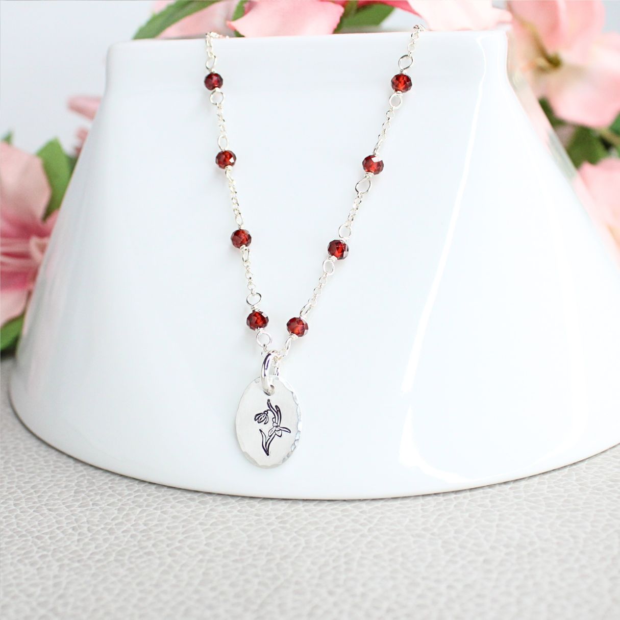 January Snowdrop Birth Flower Necklace Sterling Silver