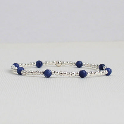 Sodalite Sterling Silver Bead Stacking Bracelet - Blue Horizon