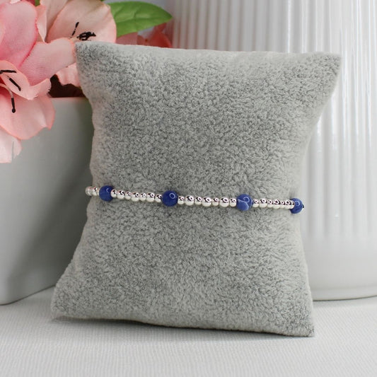 Sodalite Sterling Silver Bead Stacking Bracelet - Blue Horizon
