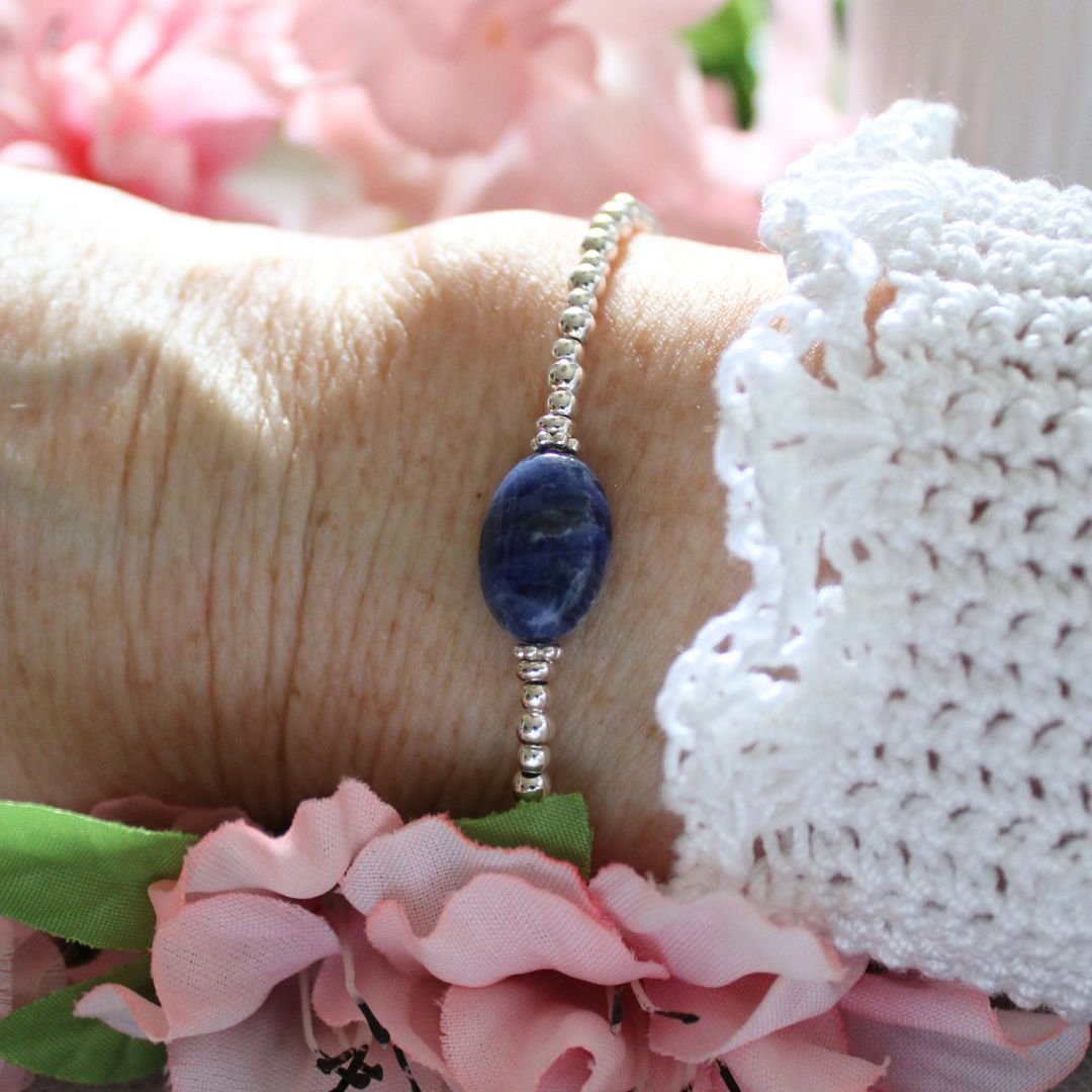 Sterling Silver Sodalite Beaded Bracelet - Blue Mirage