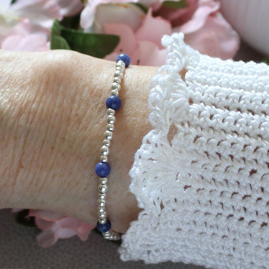 Sodalite Sterling Silver Bead Stacking Bracelet - Blue Horizon