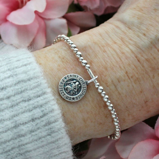 St. Christopher Medal Beaded Stacking Bracelet