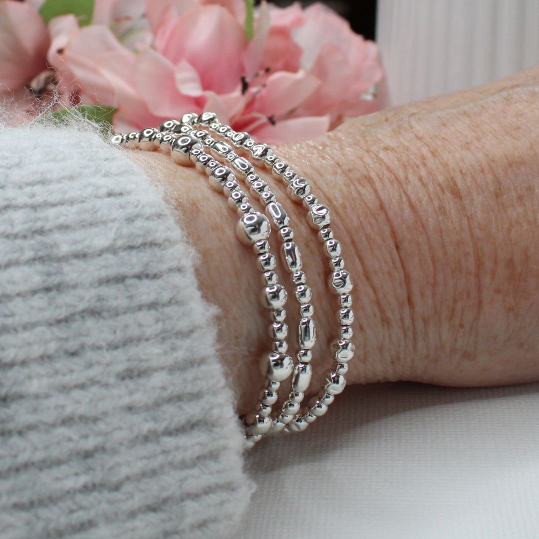 Silver Beaded Bracelet Stack –  Classic Trio - Audrey, Nora, Caroline