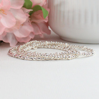 Silver Beaded Bracelet Stack –  Modern Minimalist - Sophie, Katie, Iris