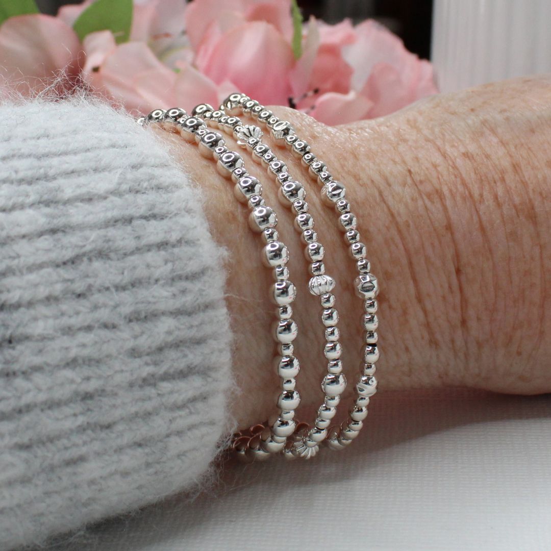 Silver Beaded Bracelet Stack –  Modern Heirloom - Natalie, Rose, Lydia