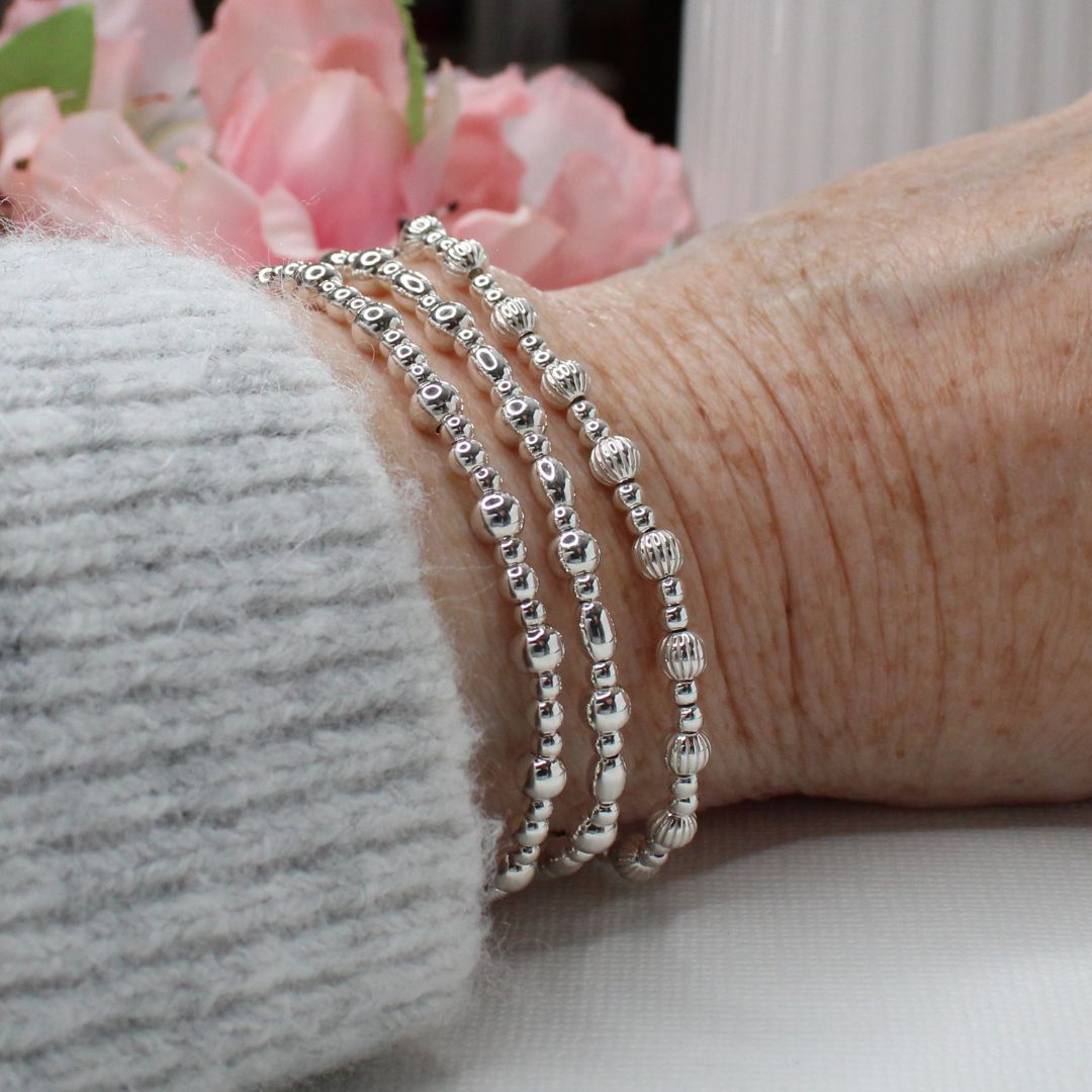 Silver Beaded Bracelet Stack –  Silver Muse - Lila, Lucy, Vivienne