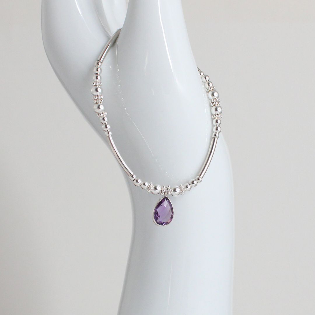 Sterling Silver Beaded Stacking Bracelet with Amethyst – Evienne - Limited Edition