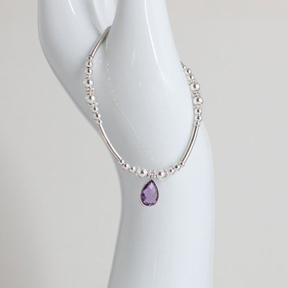 Sterling Silver Beaded Stacking Bracelet with Amethyst – Evienne - Limited Edition