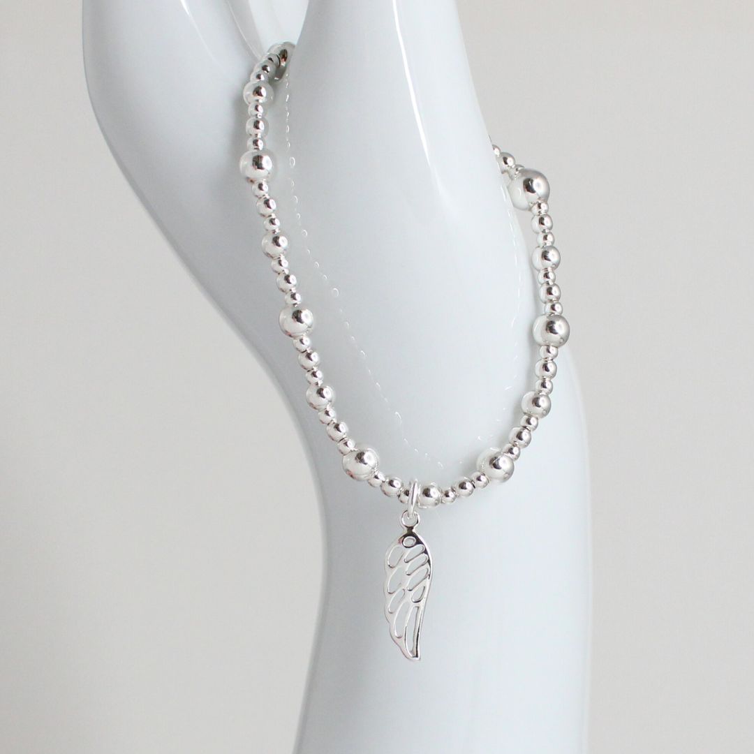 Angel Wing Charm Beaded Stacking Bracelet - Caroline