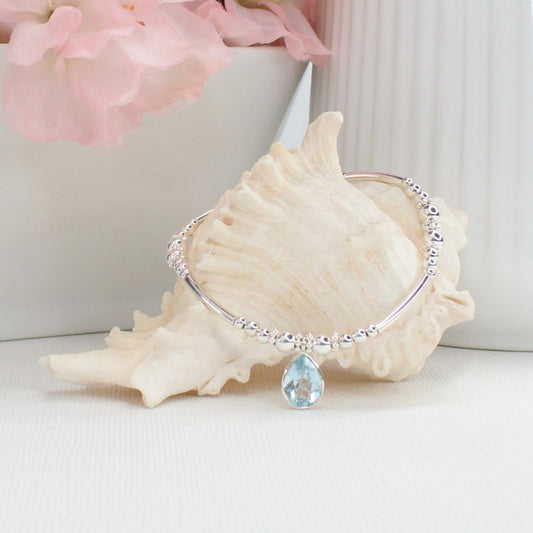 Sterling Silver Beaded Stacking Bracelet with Aquamarine – Celeste - Limited Edition