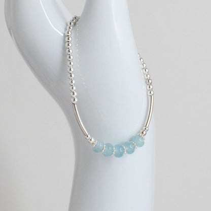 Aquamarine Sterling Silver Bead Stacking Bracelet - Sea Whisper