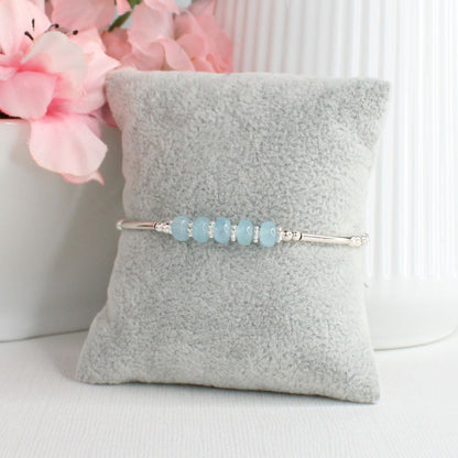 Aquamarine Sterling Silver Bead Stacking Bracelet - Sea Whisper