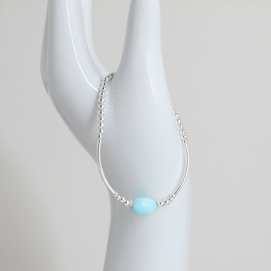 Sterling Silver Blue Aragonite Beaded Bracelet - Sea Drift