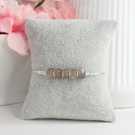 Sterling Silver Beaded Stacking Bracelet with Chocolate Moonstone - Mocha Twist