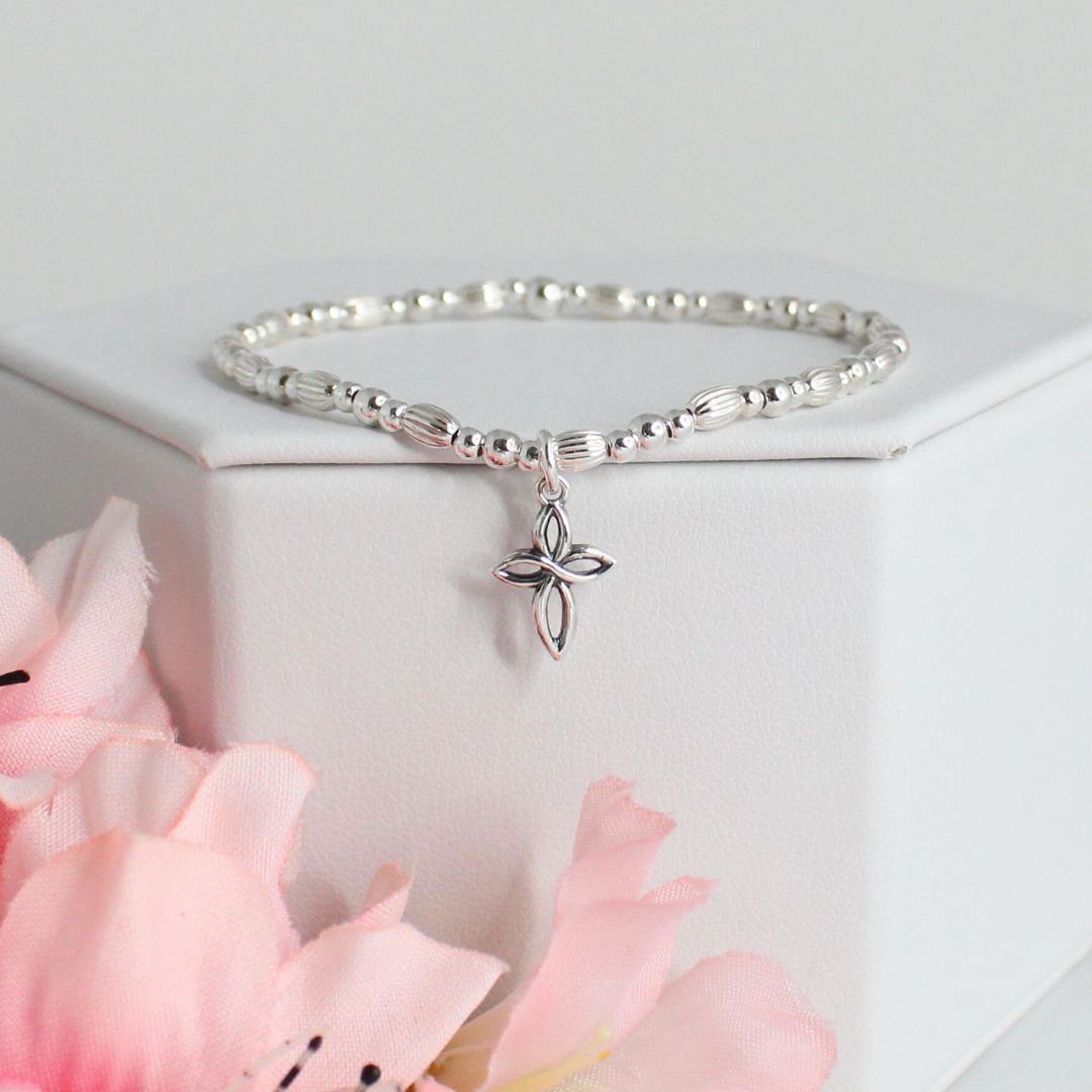 Fancy Cross Charm Beaded Stacking Bracelet - Naomie