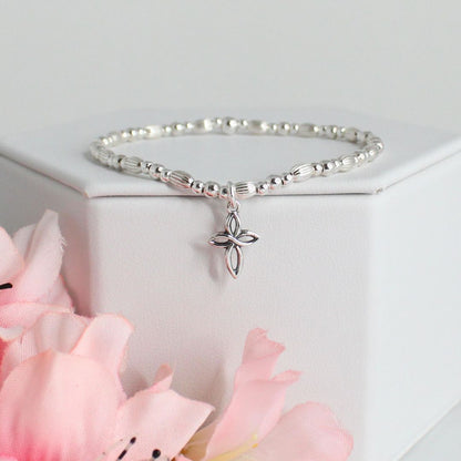 Fancy Cross Charm Beaded Stacking Bracelet - Naomie
