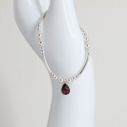 Sterling Silver Beaded Stacking Bracelet with Garnet – Delphine - Limited Edition