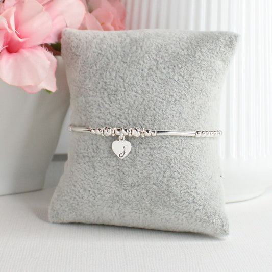 Sterling Silver Bead Stacking Bracelet with Valentina Heart Charm - Special Edition