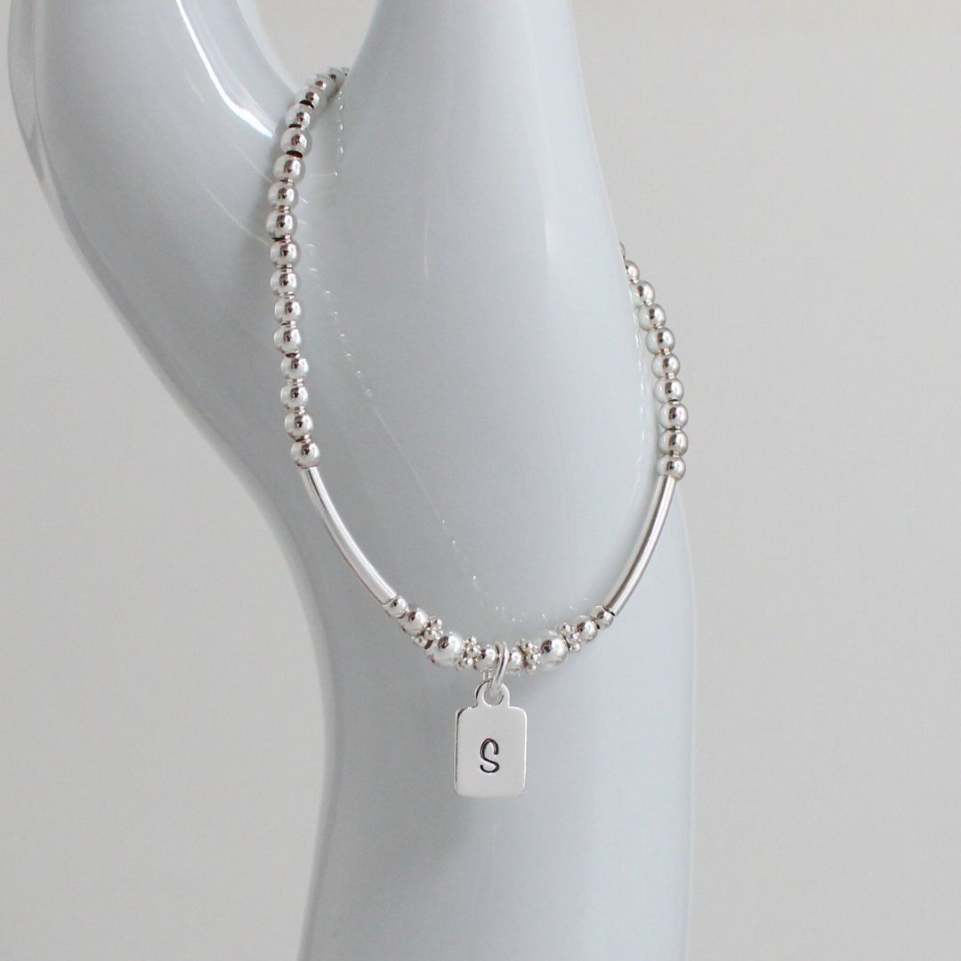 Sterling Silver Stacking Bracelet with Isla Initial Charm - Special Edition
