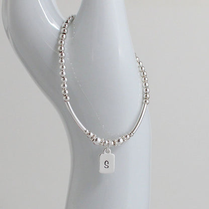 Sterling Silver Stacking Bracelet with Isla Initial Charm - Special Edition