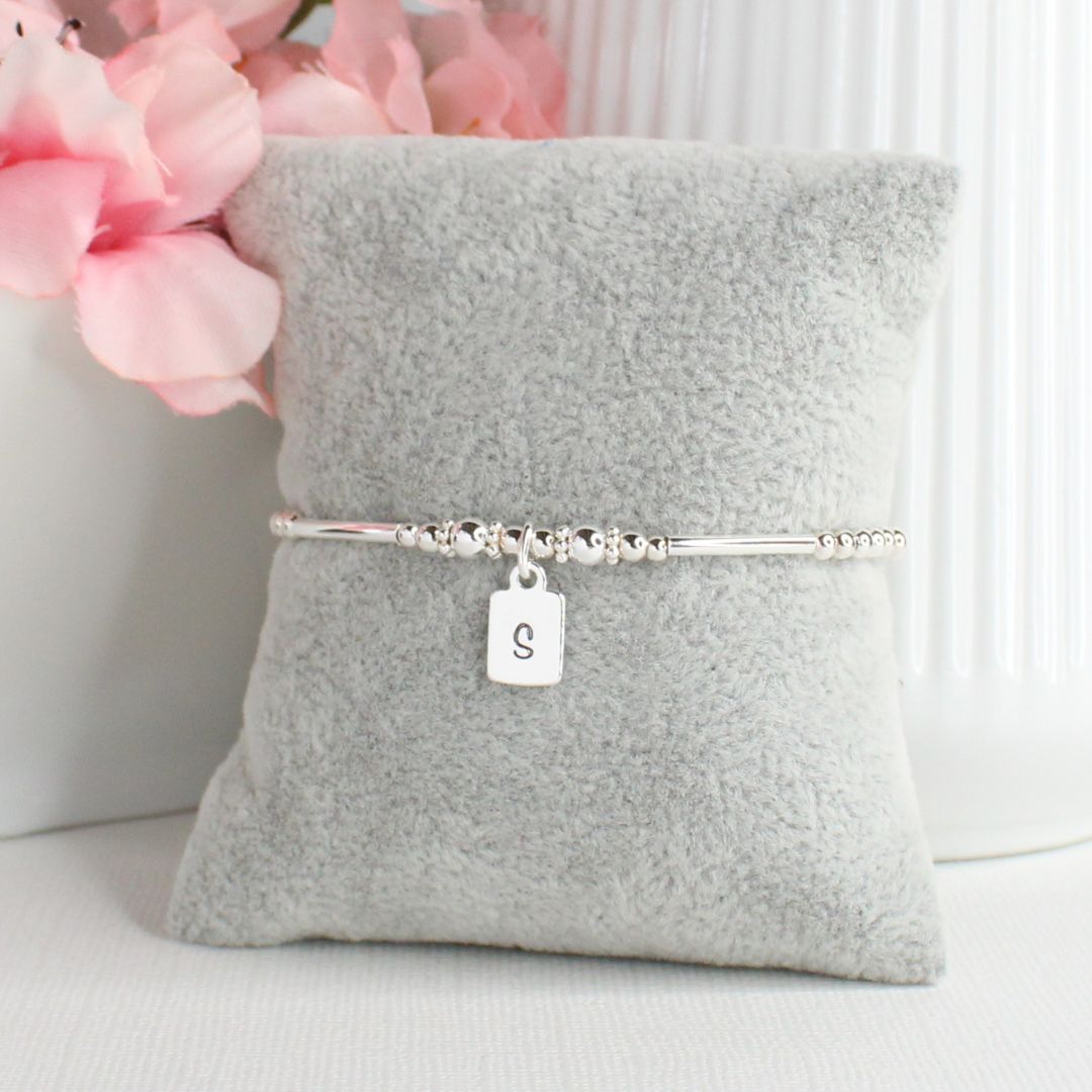 Sterling Silver Stacking Bracelet with Isla Initial Charm - Special Edition