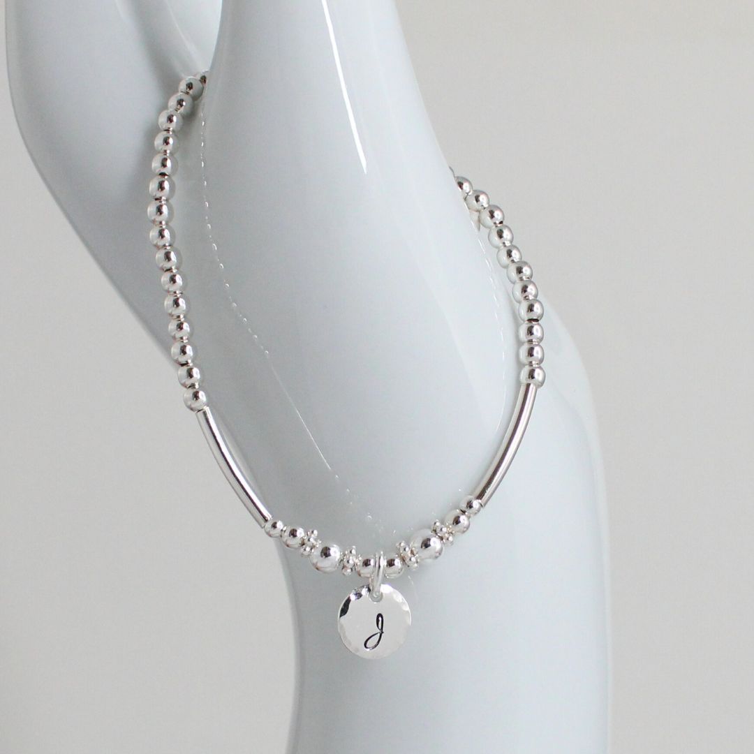 Sterling Silver Stacking Bracelet with Mia Initial Charm – Special Edition