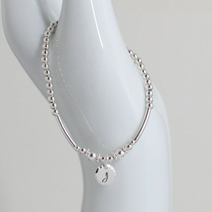 Sterling Silver Stacking Bracelet with Mia Initial Charm – Special Edition