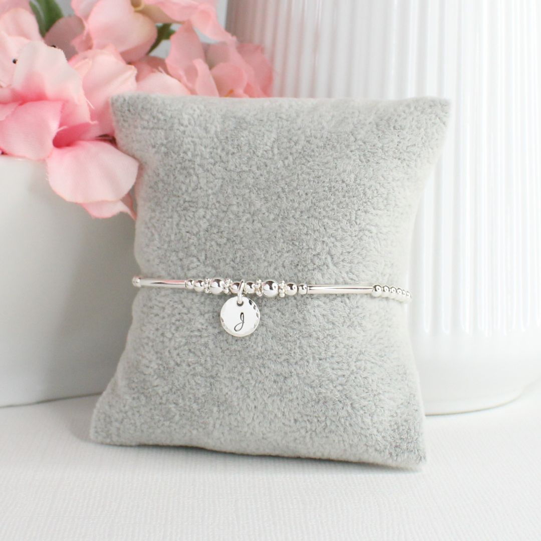 Sterling Silver Stacking Bracelet with Mia Initial Charm – Special Edition