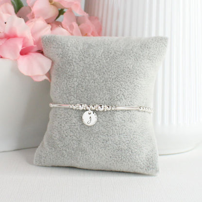 Sterling Silver Stacking Bracelet with Mia Initial Charm – Special Edition