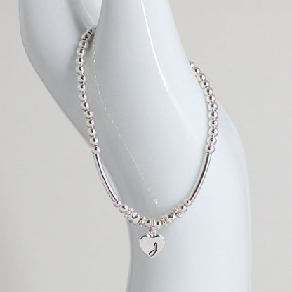 Sterling Silver Bead Stacking Bracelet with Valentina Heart Charm - Special Edition