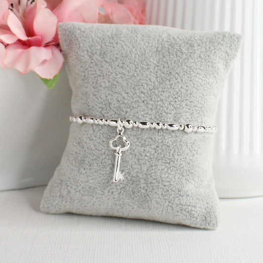 Key Charm Beaded Stacking Bracelet - Amelia