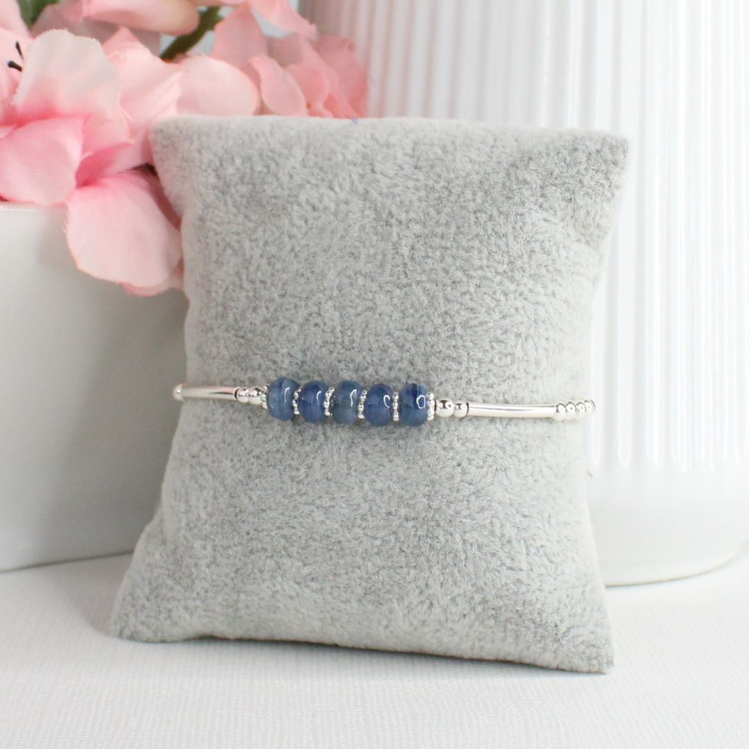 Sterling Silver Beaded Stacking Bracelet with Kyanite - Skyline