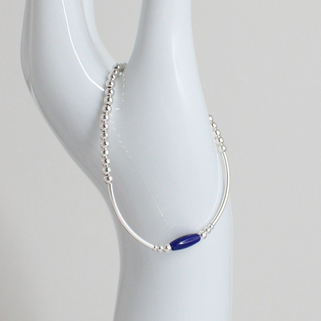 Sterling Silver Beaded Stacking Bracelet with Lapis Lazuli  - Celestrial Veil