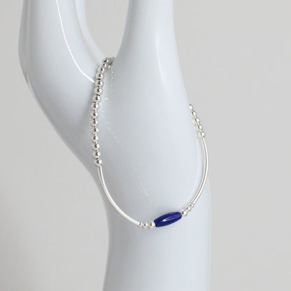 Sterling Silver Beaded Stacking Bracelet with Lapis Lazuli  - Celestrial Veil