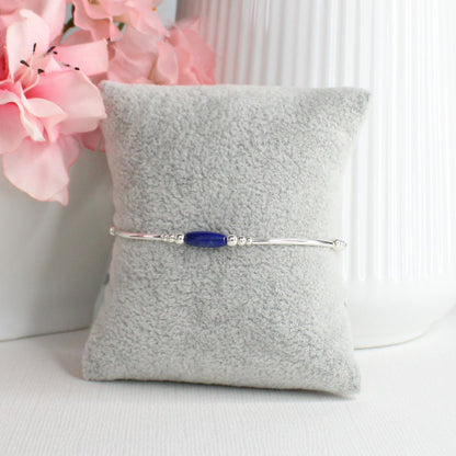 Sterling Silver Beaded Stacking Bracelet with Lapis Lazuli  - Celestrial Veil