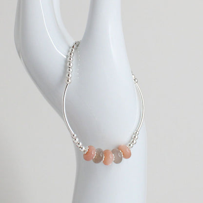 Sterling Silver Beaded Stacking Bracelet with Peach Moonstone - Peach Whisper
