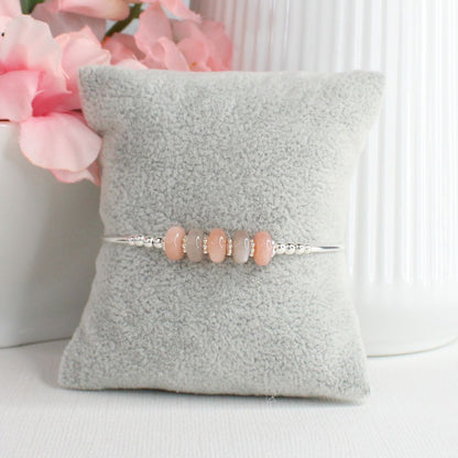 Sterling Silver Beaded Stacking Bracelet with Peach Moonstone - Peach Whisper