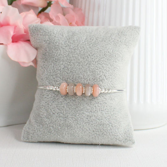 Sterling Silver Beaded Stacking Bracelet with Peach Moonstone - Peach Whisper