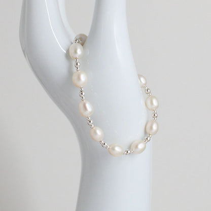 Sterling Silver Beaded Stacking Bracelet with Pearls - Pearl Essence