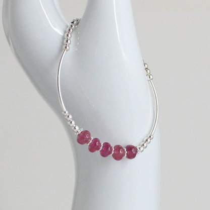 Sterling Silver Beaded Stacking Bracelet with Pink Sapphire - Pink Horizon