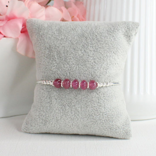 Sterling Silver Beaded Stacking Bracelet with Pink Sapphire - Pink Horizon